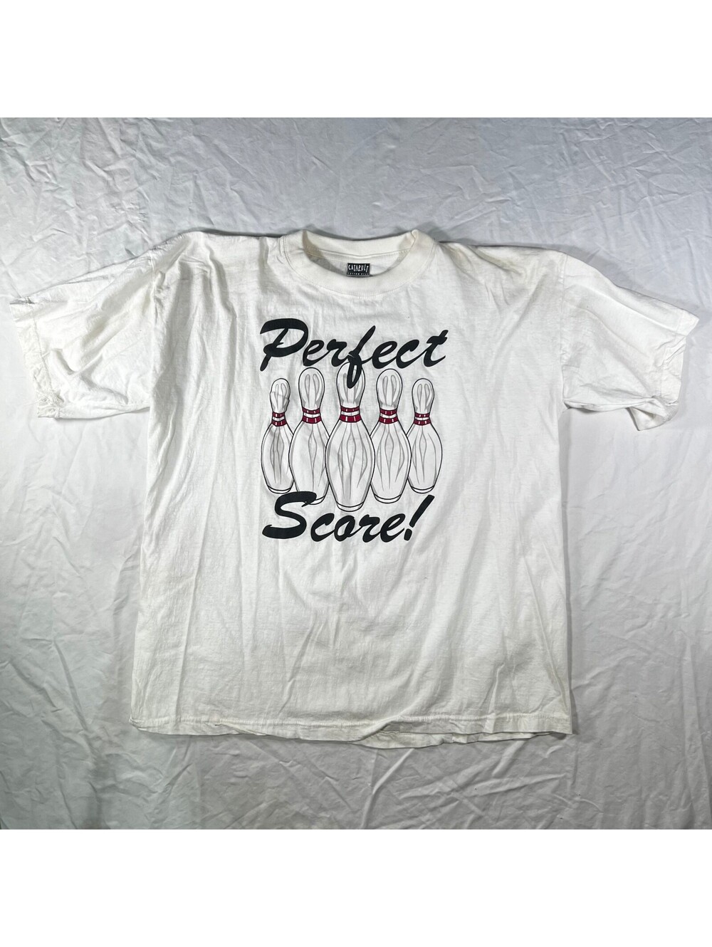 Vintage Catapult Cotton Gear XL Perfect Score Bowling Pins Graphic T-Shirt